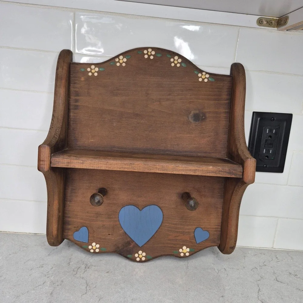 Unbranded Wall Shelf Heart Flower Peg Rack Brown Brown